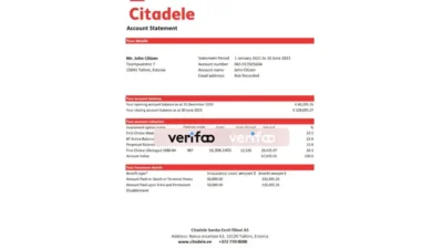 Estonia Citadele Banka Eesti Filiaal AS Bank Statement Excel And PDF Template