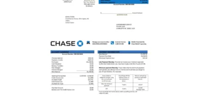 USA Chase bank Credit Card Statement Word And PDF Template