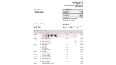 Denmark Sydbank Statement Excel And PDF Template
