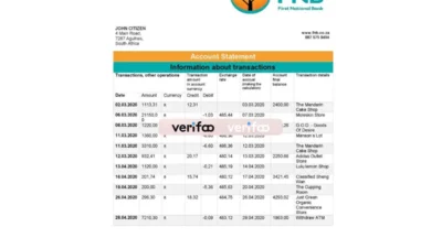 South Africa First National Bank (FNB) Bank Statement Word And PDF Template