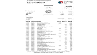 South Africa Capitec Bank Savings Account Statement Word And PDF Template