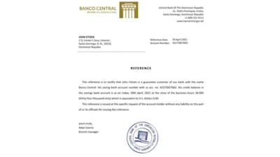 Dominica Central Bank Of The Dominican Republic Bank Reference Letter Template