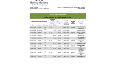 Salvador Banco Azteca Bank Statement Template