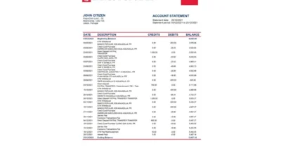 Portugal Banco Popular Bank Statement Template