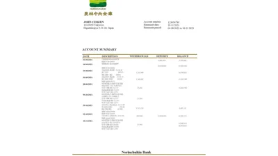 Japan Norinchukin bank statement Template