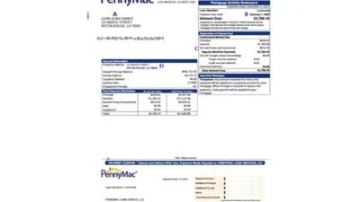 Lost Angeles Pennymac Mortgage Statement Editable Tamplate