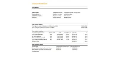 Ethiopia Bank of Abyssinia bank statement easy to fill template