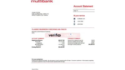 Panama Multibank proof of address bank statement template