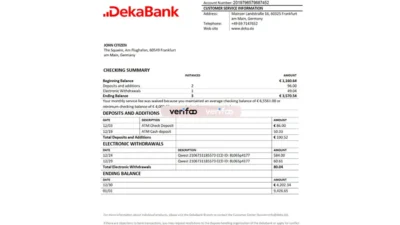 Germany Dekabank bank statement template in Word and PDF And Excel format