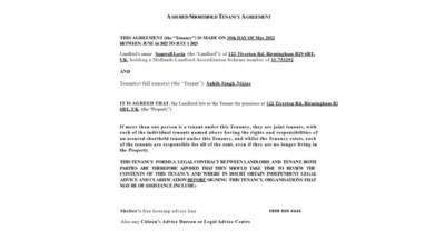 UK Assured Shorthold Tenancy Agreement Word And PDF Template (9 Pages)