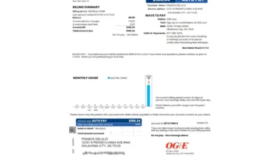 USA OG&E Electric Bill Word And PDF Template (2 Pages)