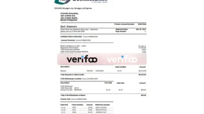 Philippine Business Bank bank statement Template in word and pdf format