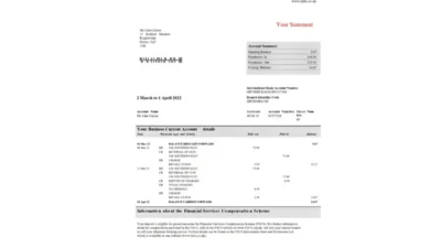 United Kingdom HSBC Bank Business Account Statement Word And PDF Template (3 Pages)