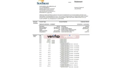 USA SunTrust Bank Statement Word And PDF Template