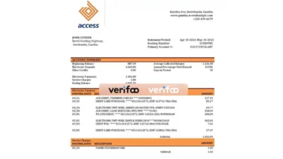 Gambia Access Bank Statement Template