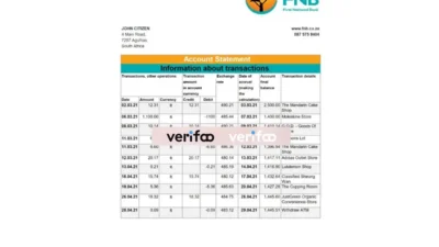 South Africa FNB Bank Statement Excel And PDF Template
