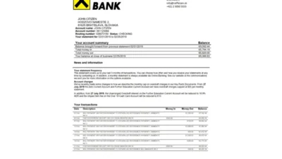 Slovakia Raiffeisen Bank Statement Template
