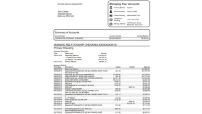 USA Maryland Howard Business Bank Statement Word And PDF Template (4 pages)