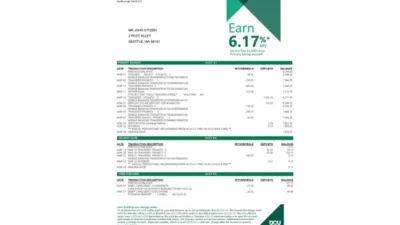 USA Massachusetts Digital Federal Credit Union Bank Statement Word And PDF Template (5 pages)