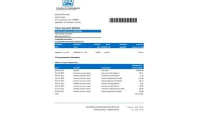 San Marino Cassa Di Risparmio Bank Statement Excel And PDF Template