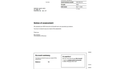 Canada Notice of Assessment Template in word and pdf format