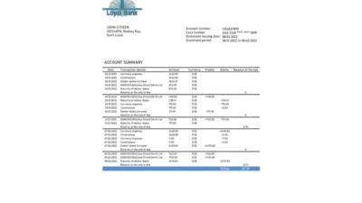 Saint Lucia Loyal Bank Statement Template