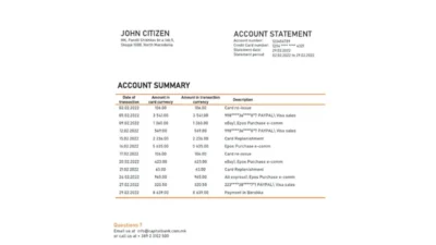 North Macedonia Capital Bank Bank Statement Template