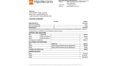 Argentina BancoHi potecario Bank Statement Template