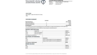 Libya Jumhouria Bank Statement Template