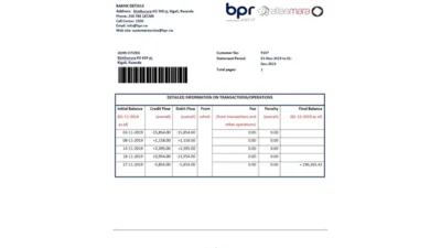 Rwanda BPR Bank Statement Template