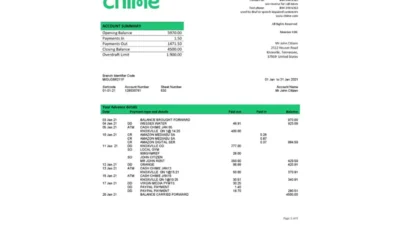 USA San Francisco Chime Bank Statement Template