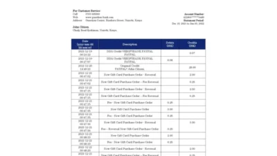 Kenya Guardian Bank statement template