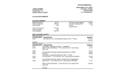 Finland Danske Bank statement template