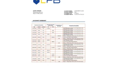 Latvia LPB bank statement template