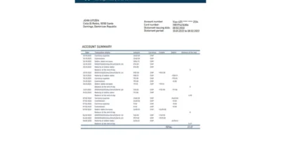 Dominican Republic Banco Vimenca proof of address bank statement