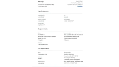 Philippines Transferwise Receipt bank statement Template