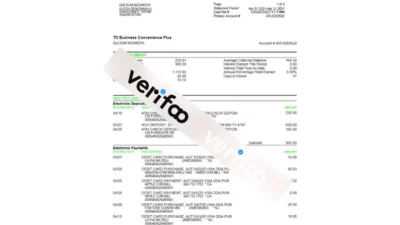 TD Bank Business Convenience Plus Statement Template