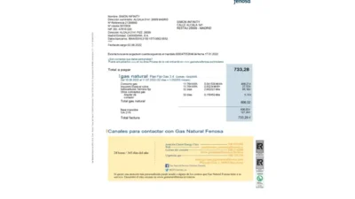 Spain Gas Natural Fenosa (Naturgy) Bill Summary Word And PDF Template (2 Pages)