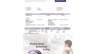 Poland Play utility Bill Word And PDF Template Version 2