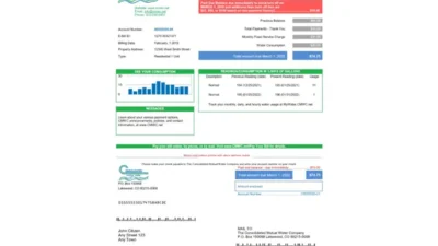 USA Consolidated Mutual Water Utility Bill Word And PDF Template Version 2