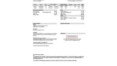 USA Missouri Independence Utilities Utility Bill Word And PDF Template version 2