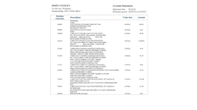 South Africa Discovery Bank Statement Template