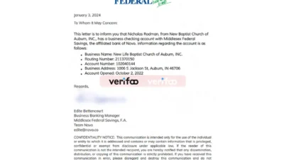 business letter from Middlesex Federal Saving Word And PDF Template