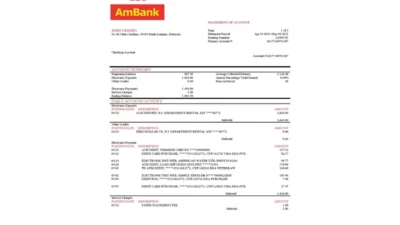 Malaysia AmBank Bank Statement Template