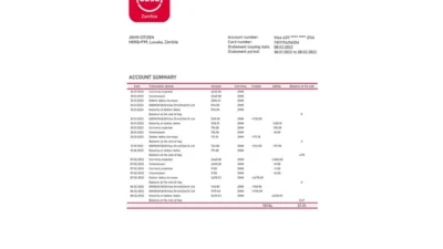 Zambia Absa Bank Statement Template