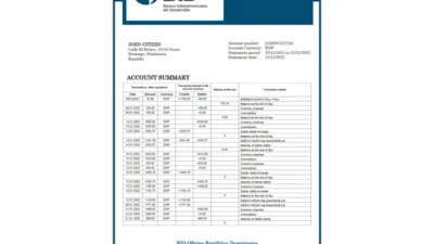 Dominican Republic Bid bank statement template