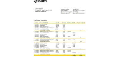 Guatemala Agromercantil proof of address bank statement template in Word and PDF format