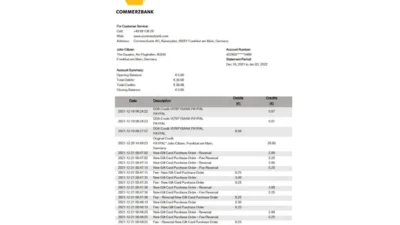 Germany Commerzbank bank statement template in Word and PDF format