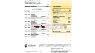 Canada RBC Credit Card Statement Template