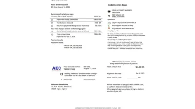 Algeria Sonelgaz Electricity Bill Word And PDF Template